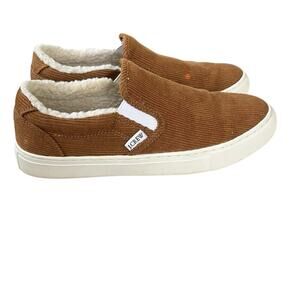 J. Crew Corduroy Sneakers Women’s Sz 7 Sherpa Lined Slip On Comfort Brown BA836